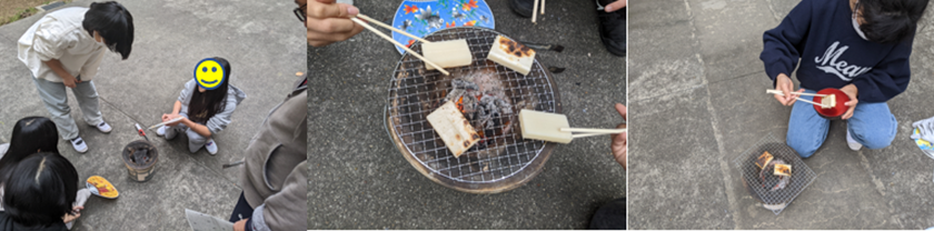 七輪でおもちを焼くようす