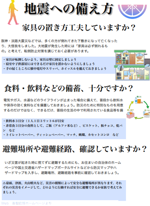 児童作成の防災ポスター「地震の備え方」